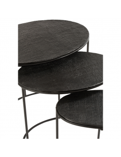 Set de 3 tables gigognes effet jute en aluminium Noir